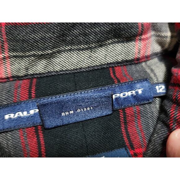 Ralph Lauren Sport Shirt Womens 12 Red Plaid Embroider Crest Flannel Classic Fit - Picture 5 of 11